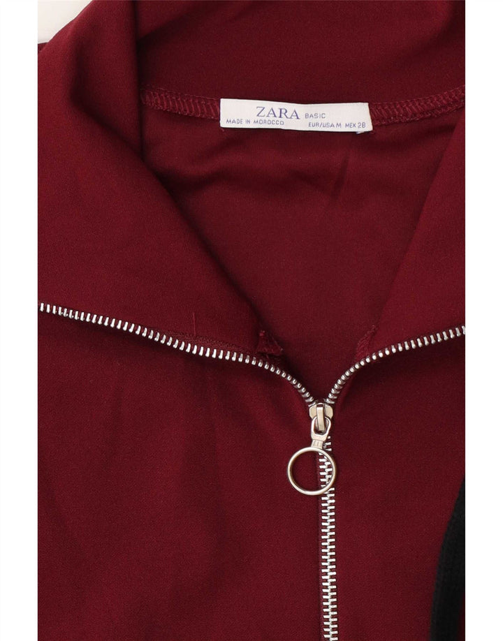 Top da tuta da donna Zara con collo e zip, taglia UK 14, bordeaux medio
