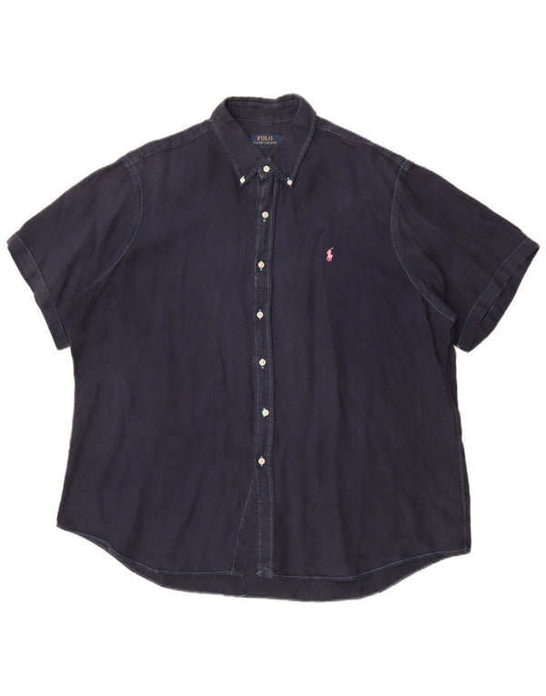 Polo Ralph Lauren Camicia a maniche corte da uomo 2XL Lino blu navy
