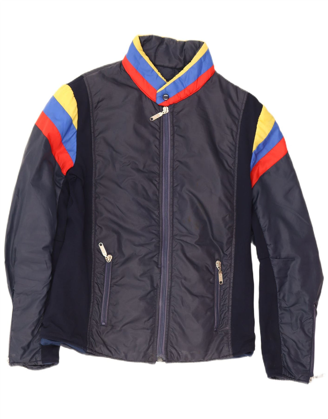 Giacca da sci imbottita da uomo vintage taglia 50 media blu navy color block retrò