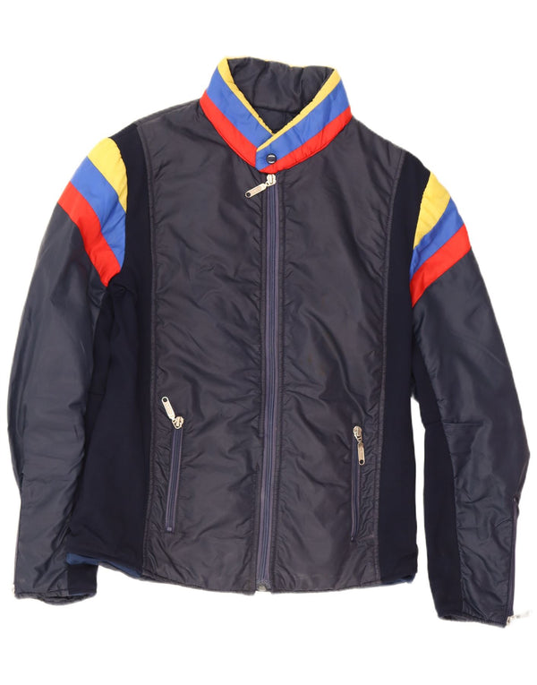 Giacca da sci imbottita da uomo vintage taglia 50 media blu navy color block retrò