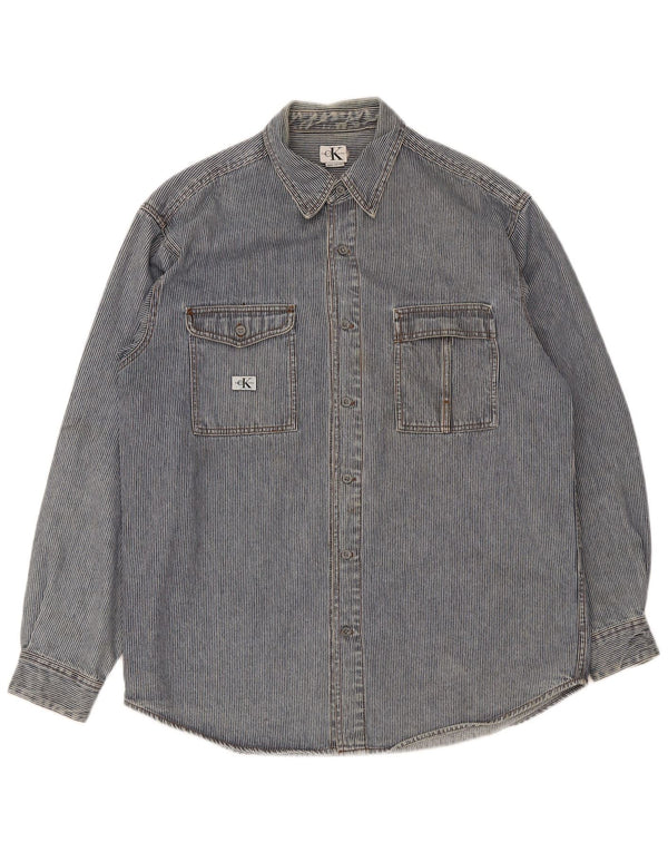 Camicia da uomo Calvin Klein Jeans grande in cotone gessato blu