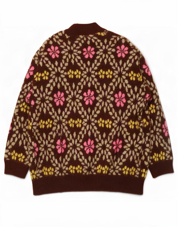 Maglione cardigan oversize da donna Zara UK 12 Poliestere floreale marrone medio