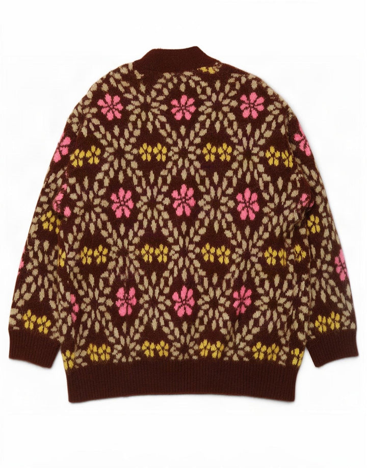 Maglione cardigan oversize da donna Zara UK 12 Poliestere floreale marrone medio