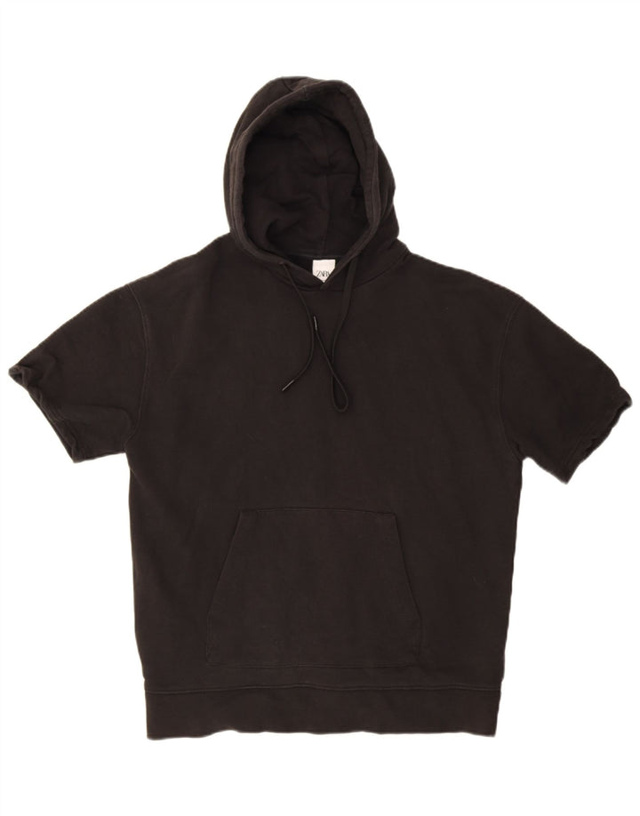 Maglione con cappuccio a maniche corte da uomo Zara in cotone nero medio