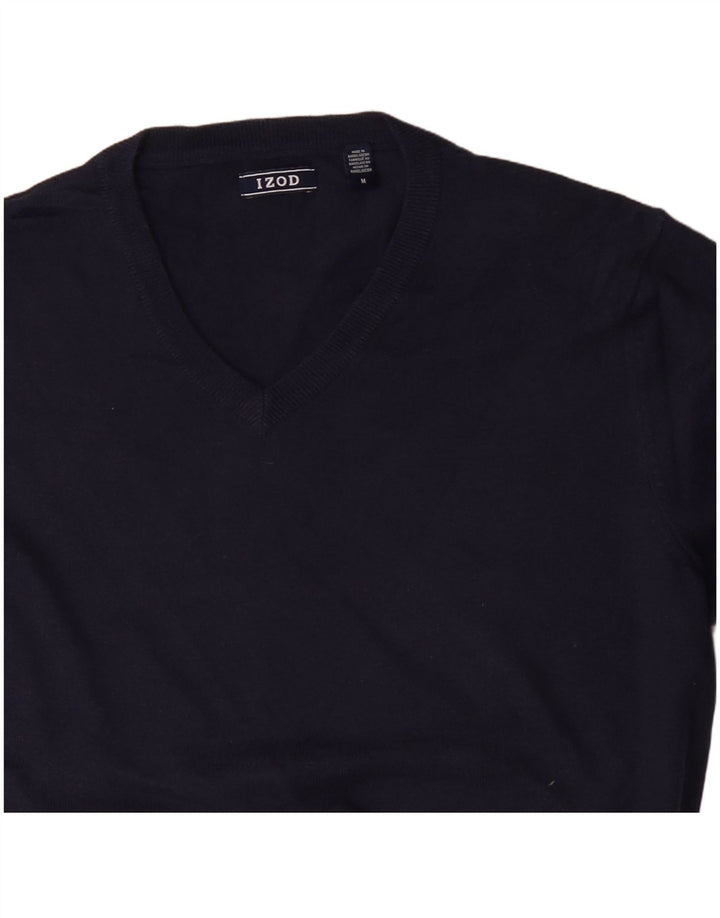 IZOD Mens V-Neck Jumper Sweater Medium Navy Blue Cotton Vintage Izod and Second-Hand Izod from Messina Hembry 