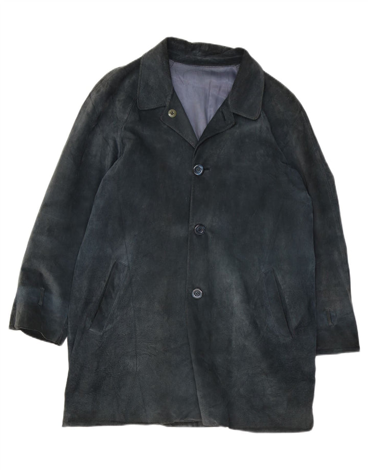VINTAGE Mens Suede Overcoat UK 38 Medium Navy Blue