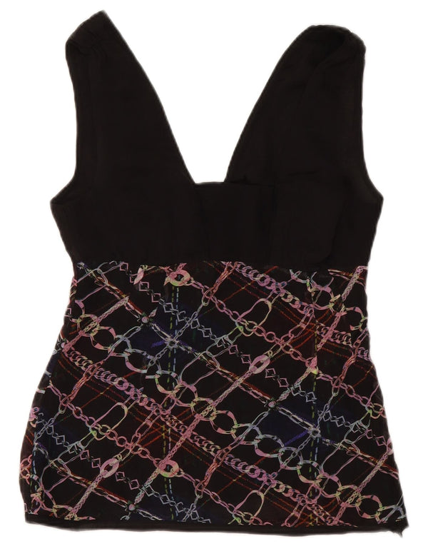 Costume National, camicetta corta senza maniche da donna, taglia UK 6 XS, nera geometrica