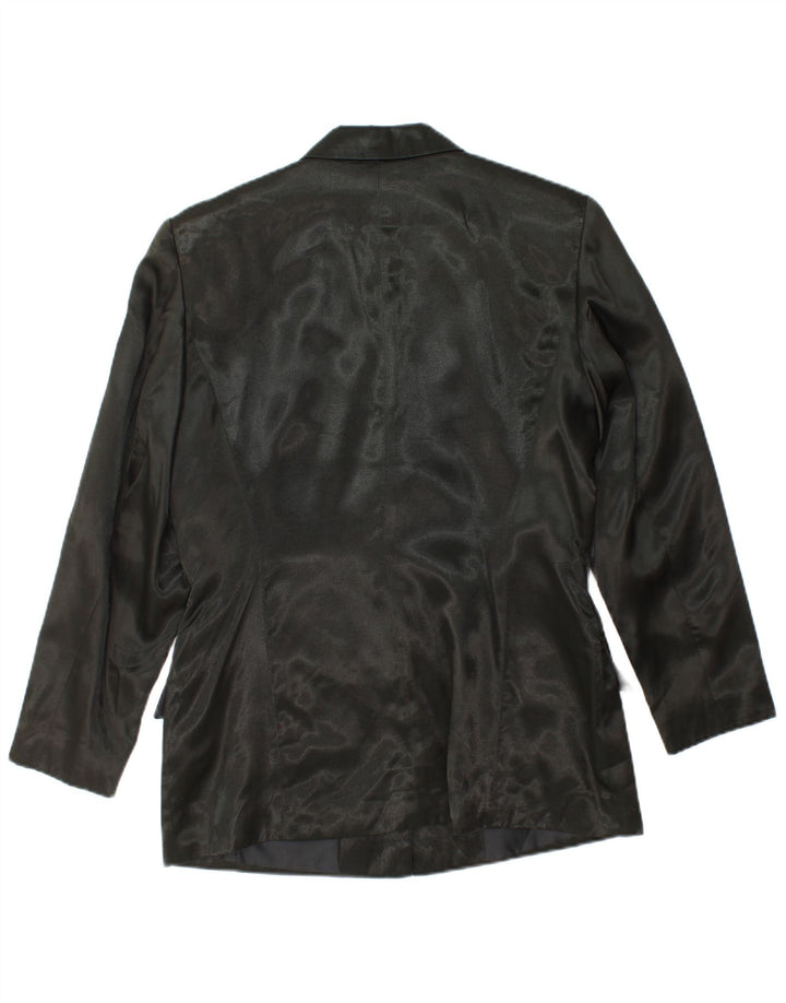 Giacca blazer a 3 bottoni da donna VINTAGE UK 12 viscosa nera media