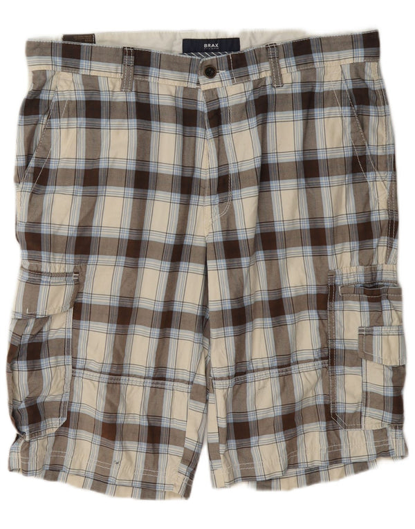 Pantaloncini cargo da uomo Brax W36 grande cotone a quadri beige