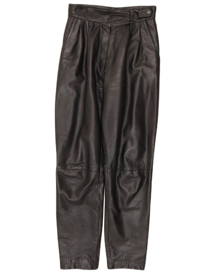 Pantaloni in pelle affusolati da uomo VINTAGE W26 L28 in pelle nera