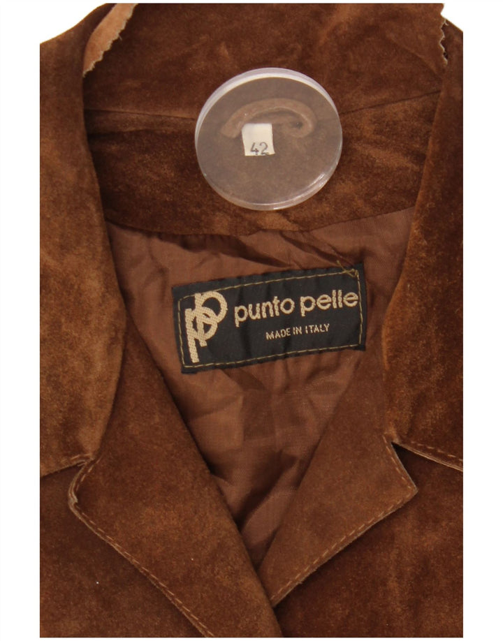 Giacca blazer da donna in pelle scamosciata a 5 bottoni VINTAGE IT 42 in pelle marrone medio