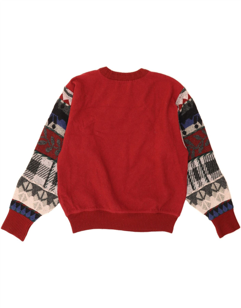 CARLO COLUCCI Womens Crew Neck Jumper Sweater IT 50 XL Burgundy Fair Isle Vintage Carlo Colucci and Second-Hand Carlo Colucci from Messina Hembry 