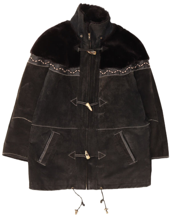 Montgomery oversize in pelle scamosciata da donna Yuppie UK 16 Large Nero geometrico