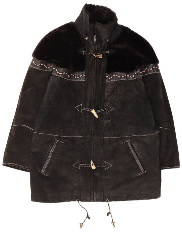 Montgomery oversize in pelle scamosciata da donna Yuppie UK 16 Large Nero geometrico