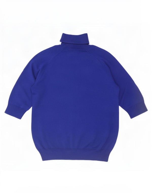 Zara Womens Short Sleeve Roll Neck Jumper Sweater UK 12 Medium Blue Viscose