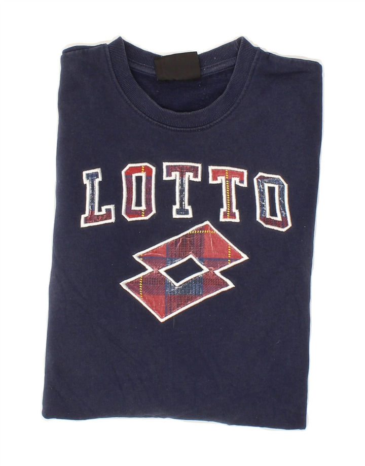 LOTTO Mens Graphic Sweatshirt Jumper Small Navy Blue Cotton Vintage Lotto and Second-Hand Lotto from Messina Hembry 