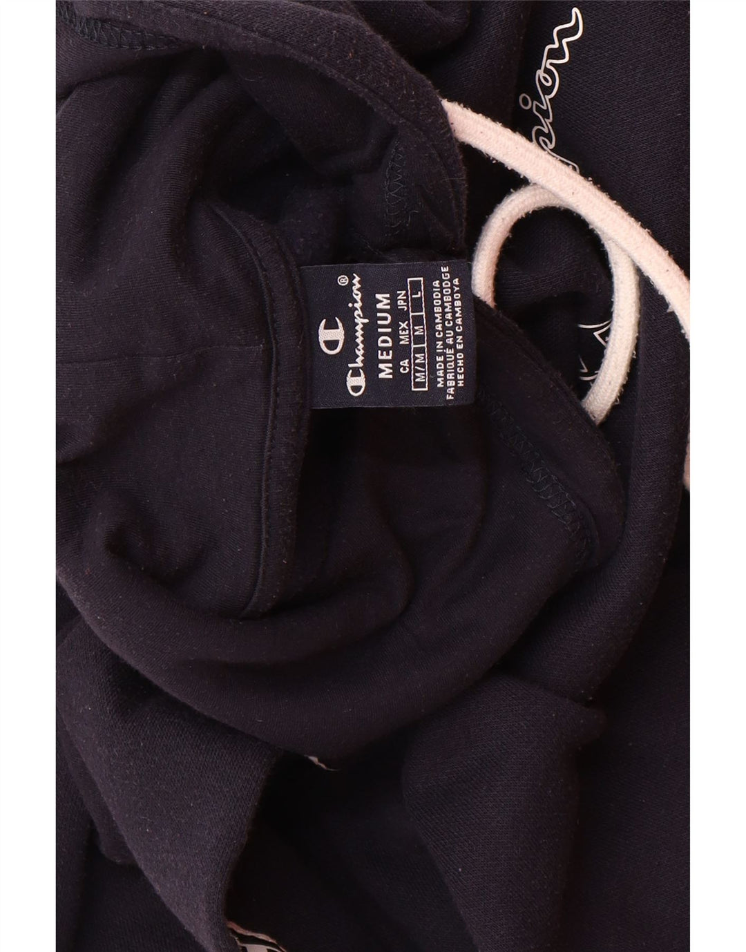 CHAMPION Mens Graphic Hoodie Jumper Medium Navy Blue Cotton