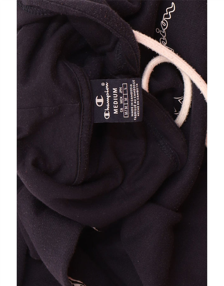 CHAMPION Mens Graphic Hoodie Jumper Medium Navy Blue Cotton