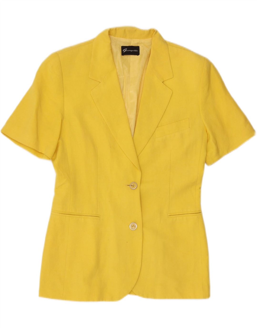 Giacca blazer da donna a maniche corte a 2 bottoni VINTAGE UK 12 giallo medio