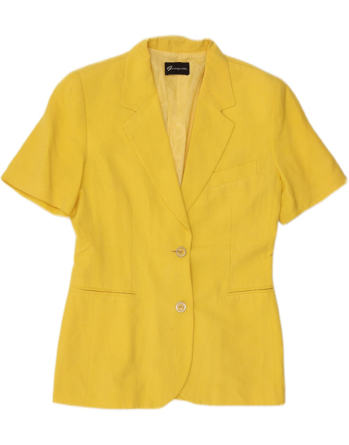 Giacca blazer da donna a maniche corte a 2 bottoni VINTAGE UK 12 giallo medio