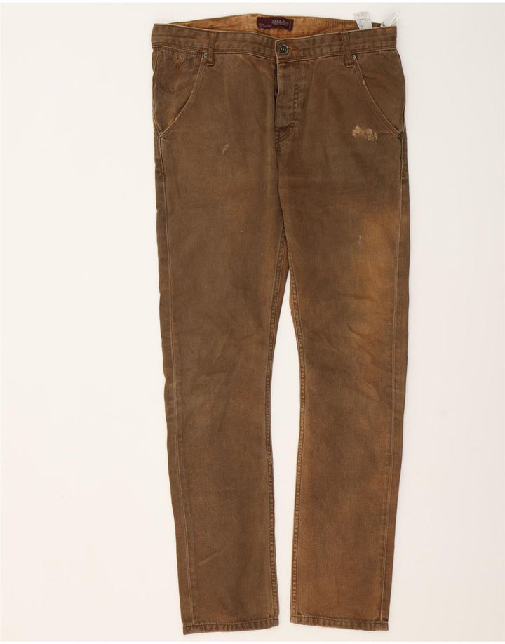Jeans slim invecchiati ZARA da uomo EU 42 Large W32 L30 cotone marrone