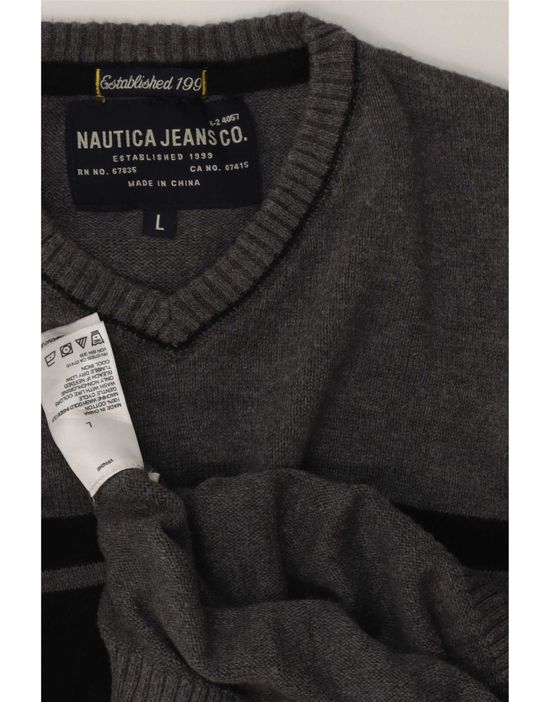 Maglione da uomo con scollo a V Nautica, grande cotone grigio