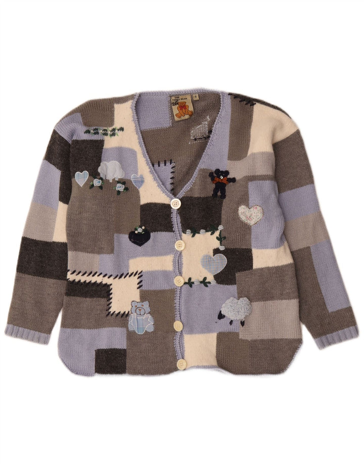 Maglione cardigan grafico da donna vintage UK 10 Piccolo patchwork multicolore