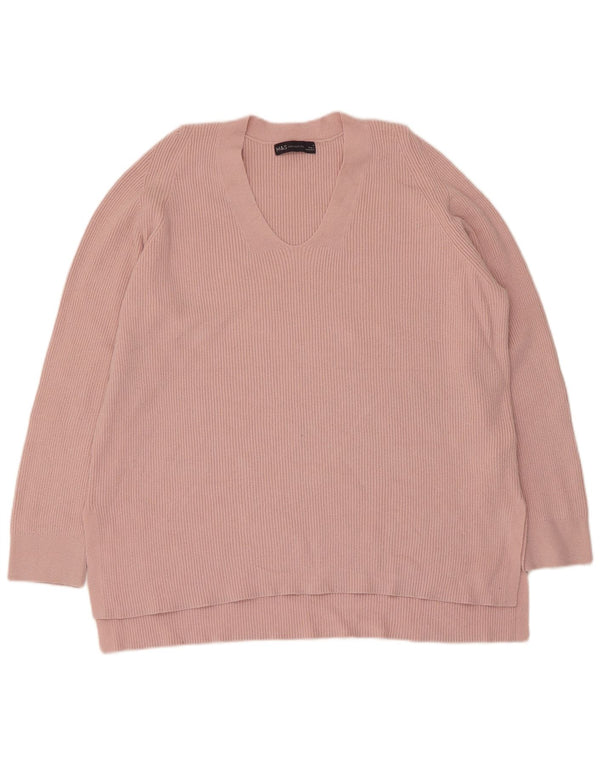 Maglione con scollo a V da donna Marks & Spencer UK 14 Large Rosa Viscosa