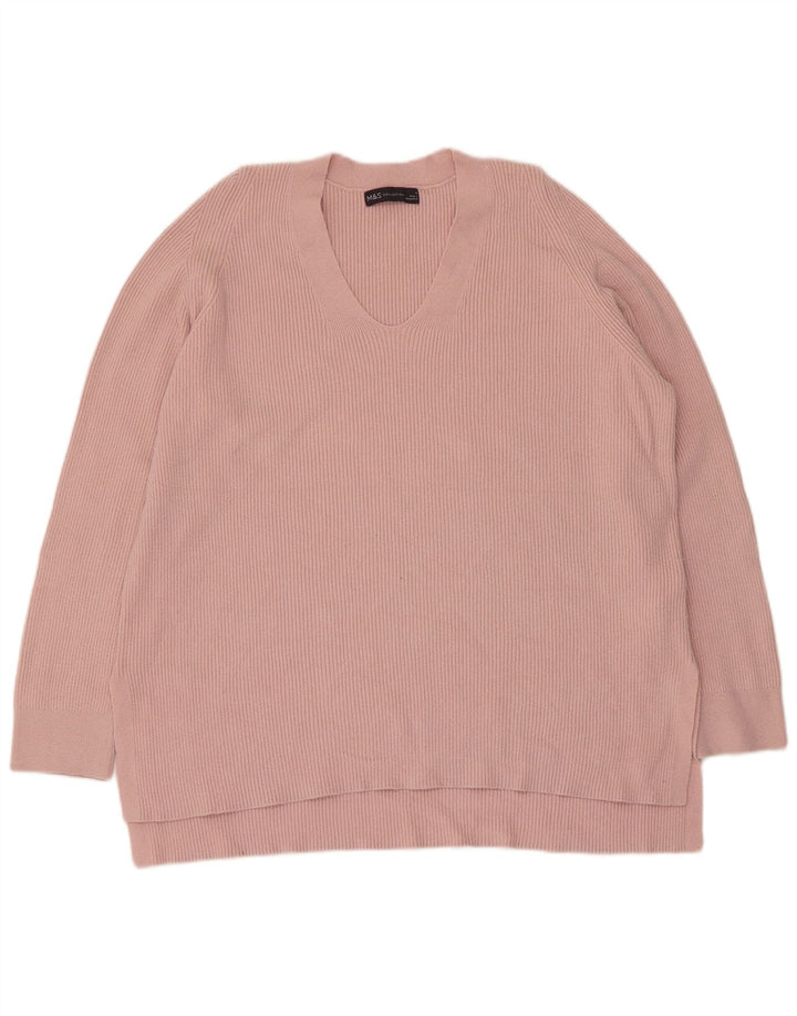 Maglione con scollo a V da donna Marks & Spencer UK 14 Large Rosa Viscosa