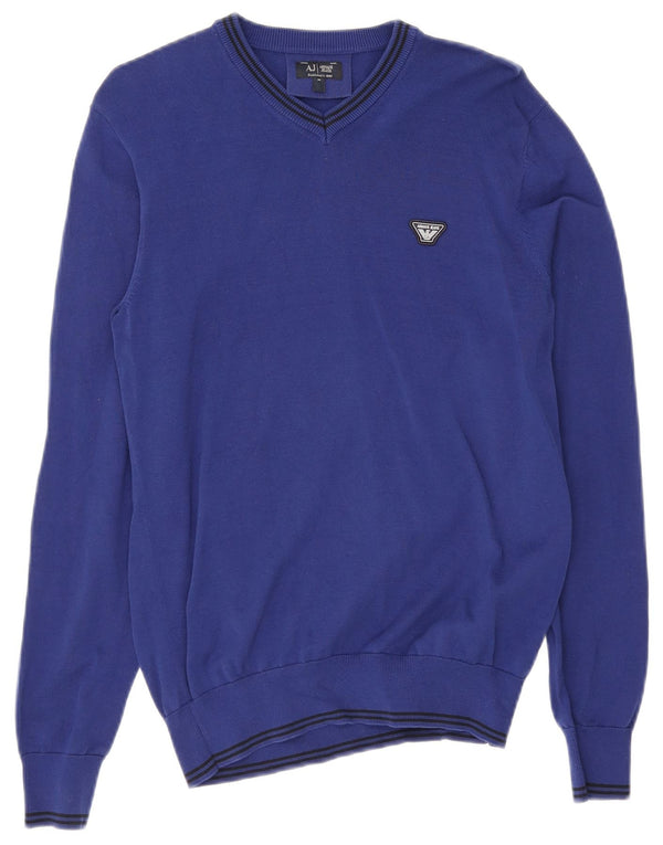 Armani Jeans Maglione da uomo con scollo a V in cotone a righe blu medio