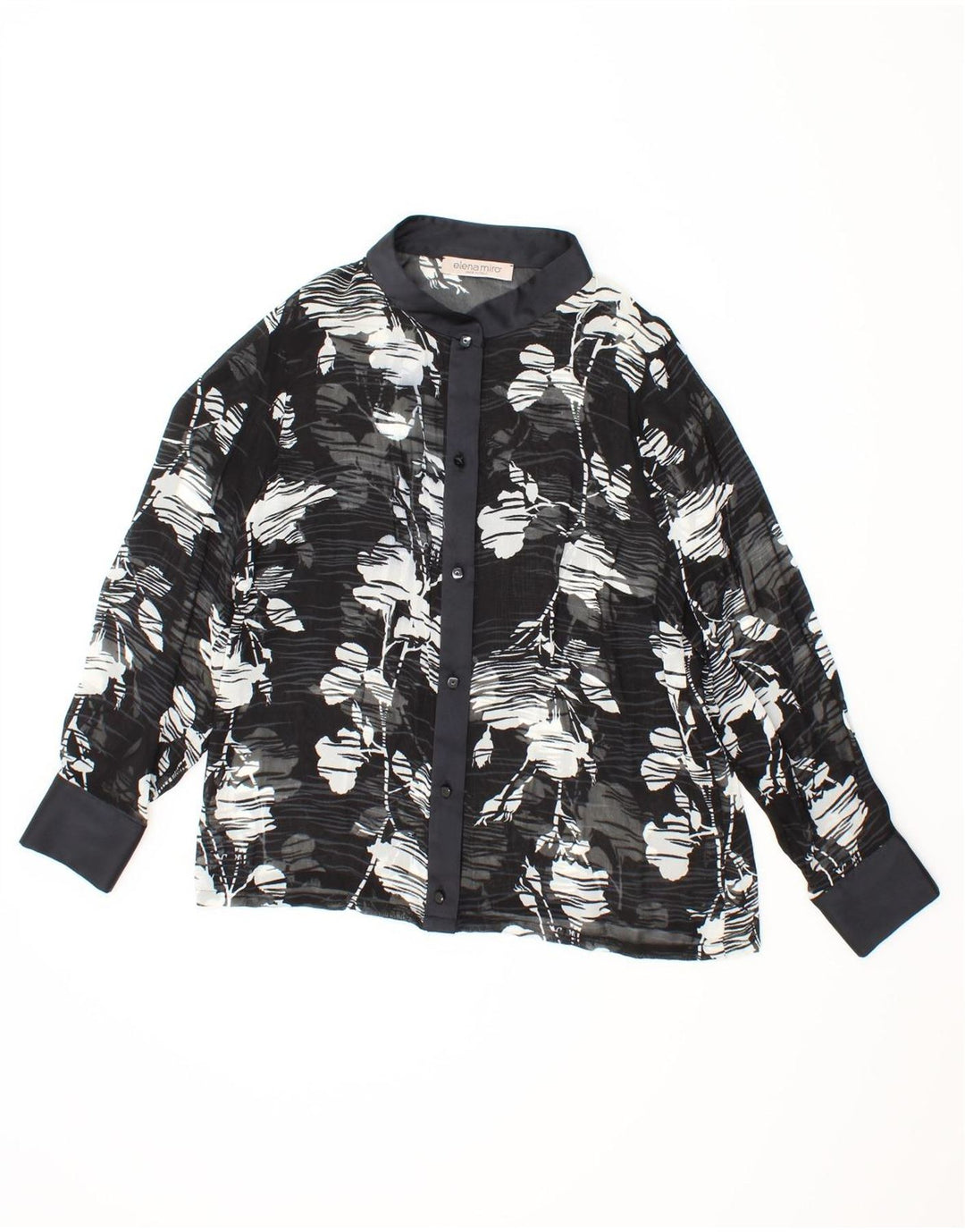 ELENA MIRO Womens See Through Shirt Blouse UK 12 Medium Black Floral Vintage ELENA MIRO and Second-Hand ELENA MIRO from Messina Hembry 