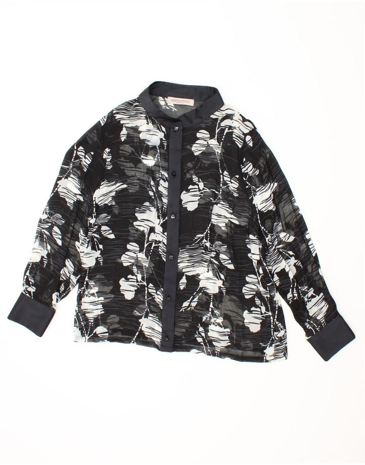 ELENA MIRO Womens See Through Shirt Blouse UK 12 Medium Black Floral Vintage ELENA MIRO and Second-Hand ELENA MIRO from Messina Hembry 