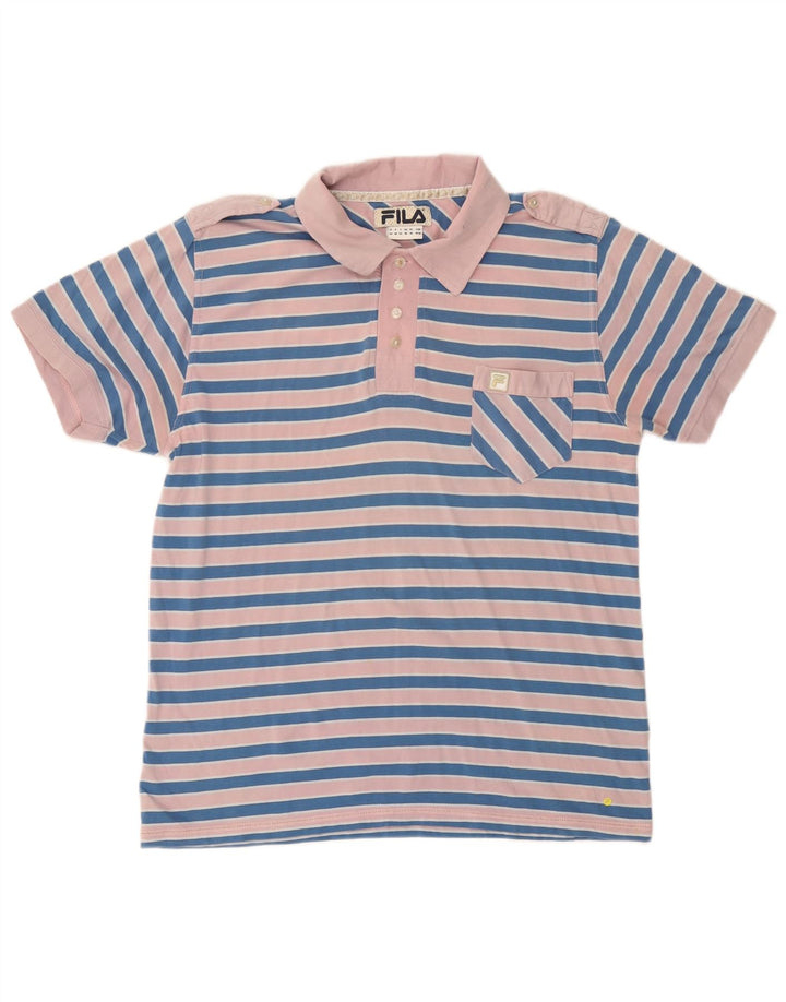 Polo da uomo FILA in cotone a righe rosa medio