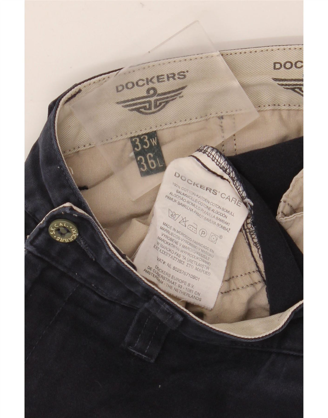 DOCKERS Pantaloni chino dritti kaki da uomo W33 L32 cotone blu navy