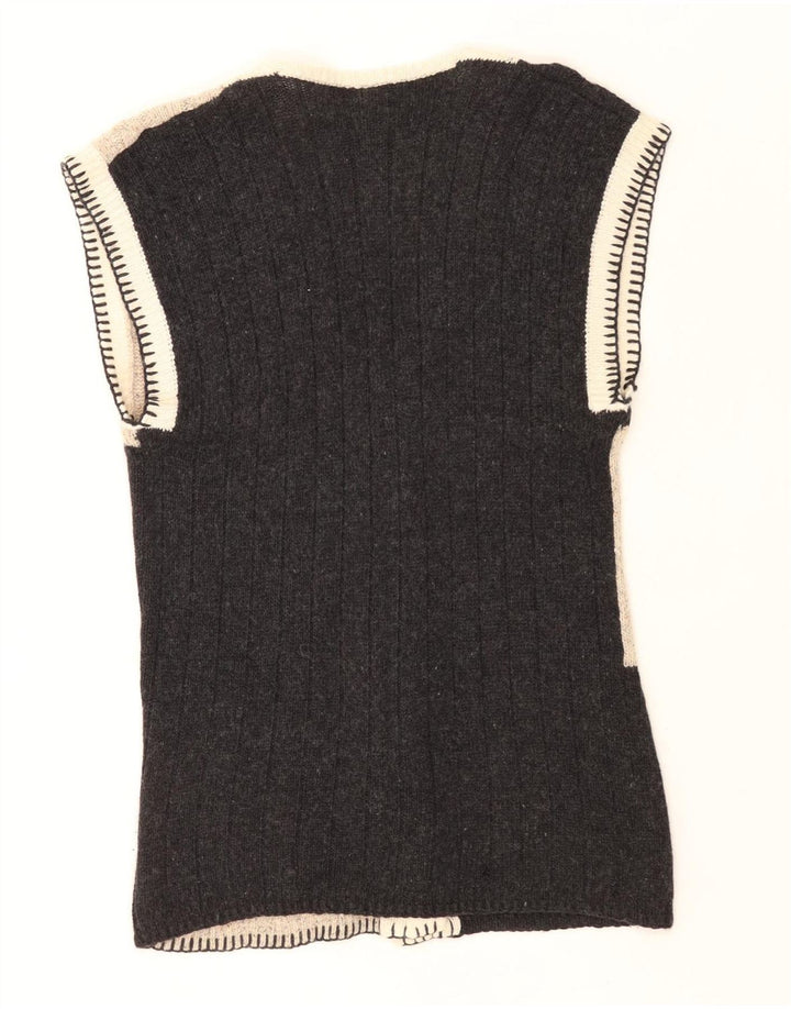 Maglione cardigan senza maniche da donna Astor UK 14 Lana color block grigio medio