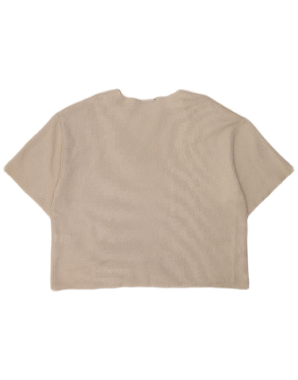 T-shirt corta da donna Zara UK 16 grande poliestere bianco sporco