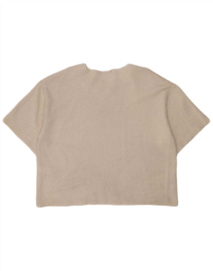 T-shirt corta da donna Zara UK 16 grande poliestere bianco sporco
