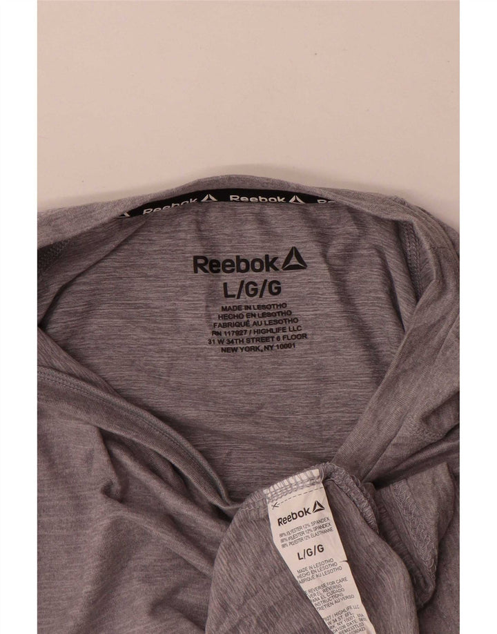 Top Reebok da uomo a maniche lunghe in poliestere chiazzato grigio grande