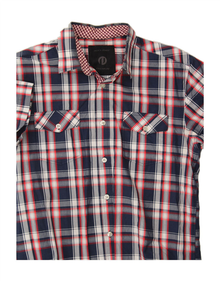 JACK & JONES Mens Short Sleeve Shirt Small Navy Blue Check Cotton Vintage Jack & Jones and Second-Hand Jack & Jones from Messina Hembry 