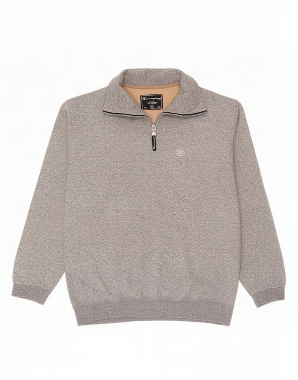 Felpa Champion da uomo con zip e collo, maglione XL, cotone grigio