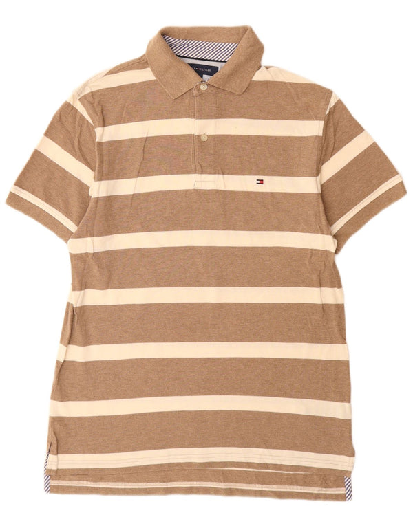 Polo da uomo Tommy Hilfiger piccola in cotone a righe marroni