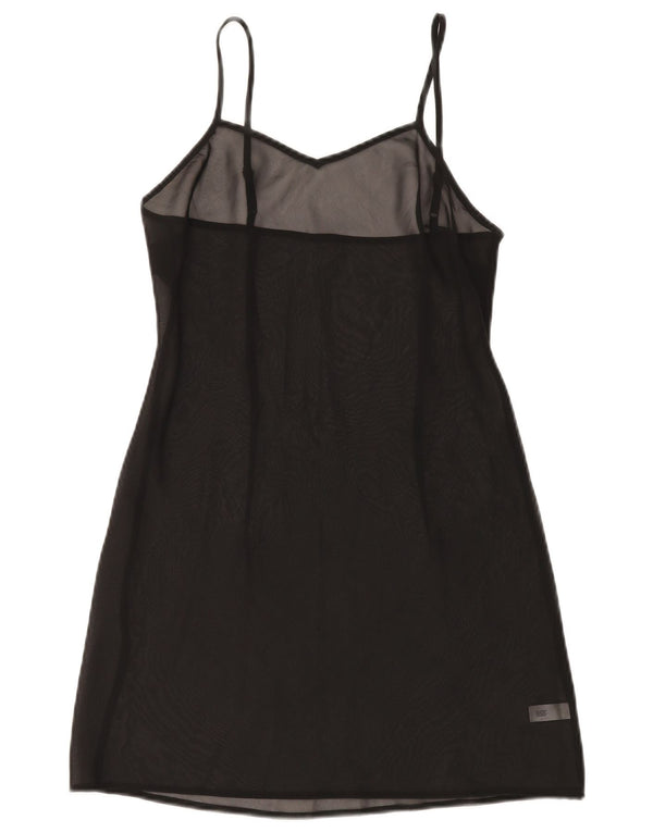 Abito sottoveste trasparente da donna vintage UK 8 piccolo in seta nera