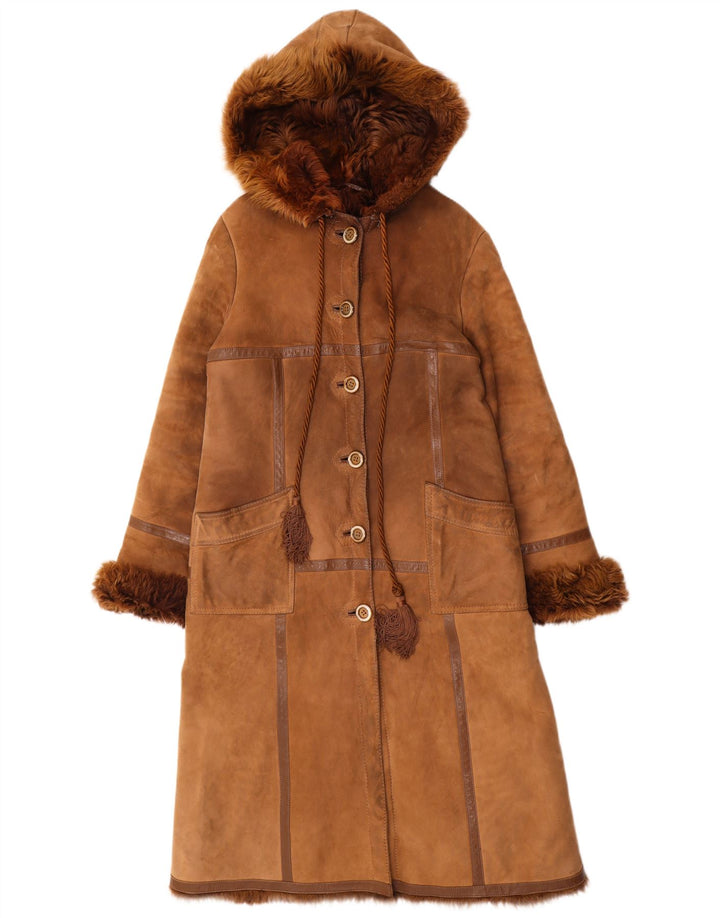 Cappotto in shearling vintage da donna UK 14 Marrone medio