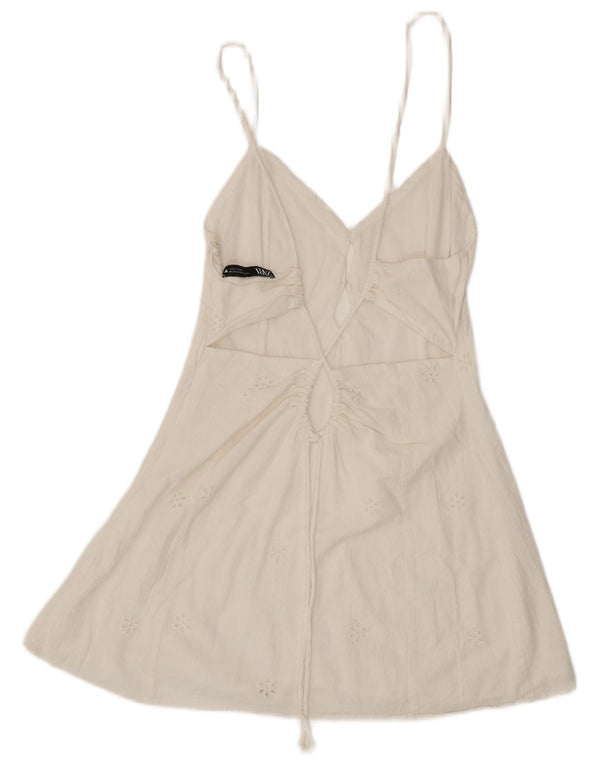 ZARA Womens Sundress UK 12 Medium White Floral Cotton