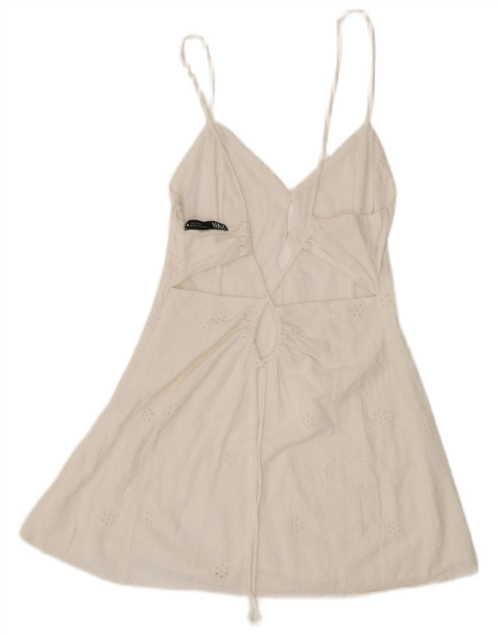 ZARA Prendisole da Donna UK 12 Cotone Floreale Bianco Medio