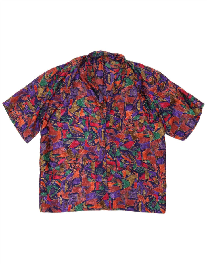 Camicetta camicia vintage da donna con motivo astratto UK 16 grande multicolore