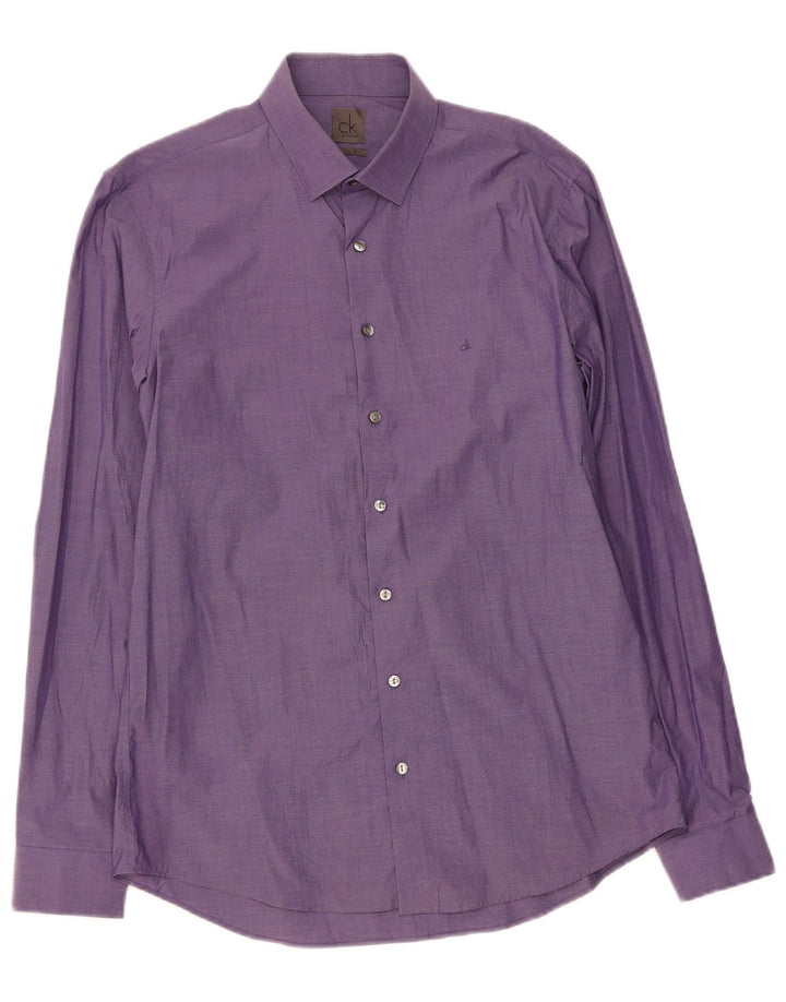 CALVIN KLEIN Mens Slim Fit Shirt Large Purple Cotton