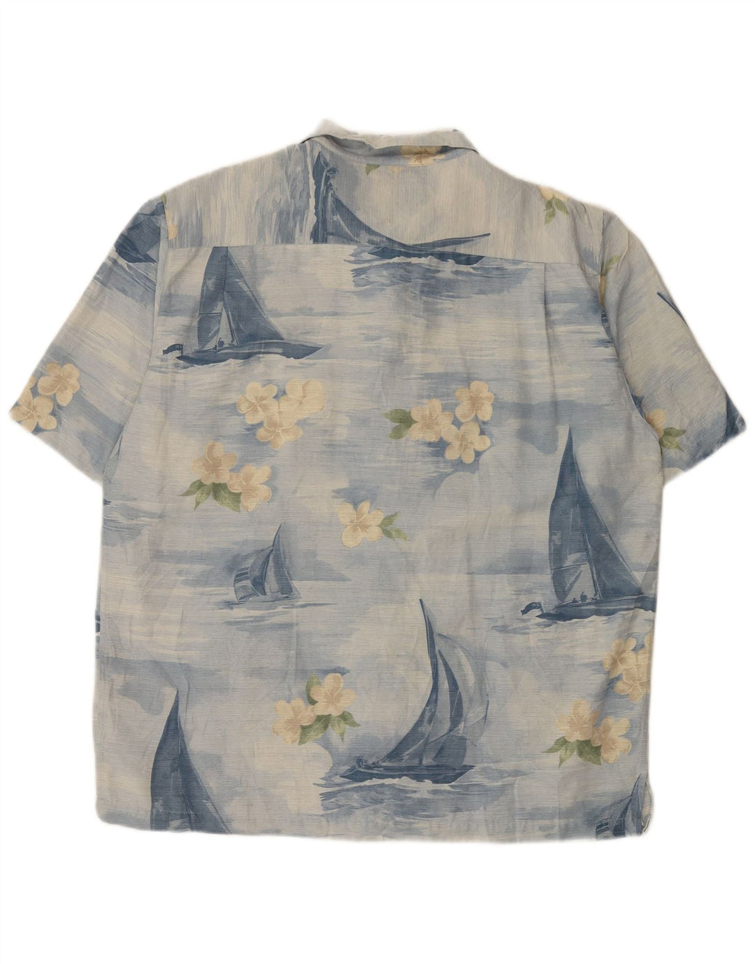 Camicia vintage da uomo a maniche corte XL in seta floreale blu