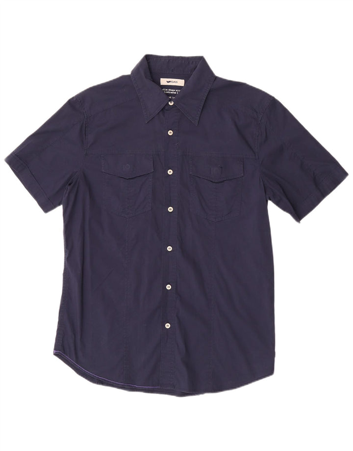 Camicia a maniche corte da uomo Gas XL in cotone blu navy