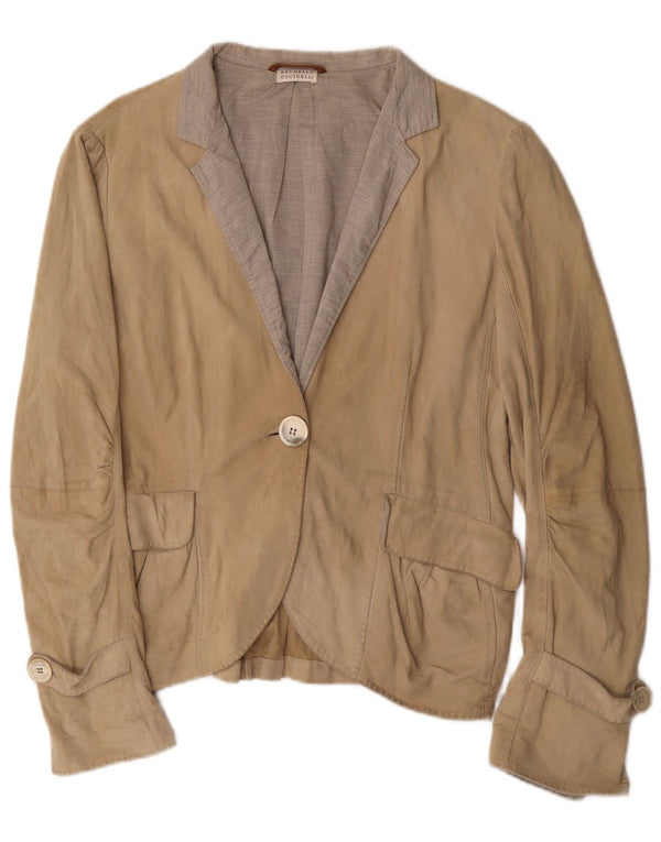 Brunello Cucinelli Womens 1 Button Blazer Jacket UK 12 Medium Beige Classic